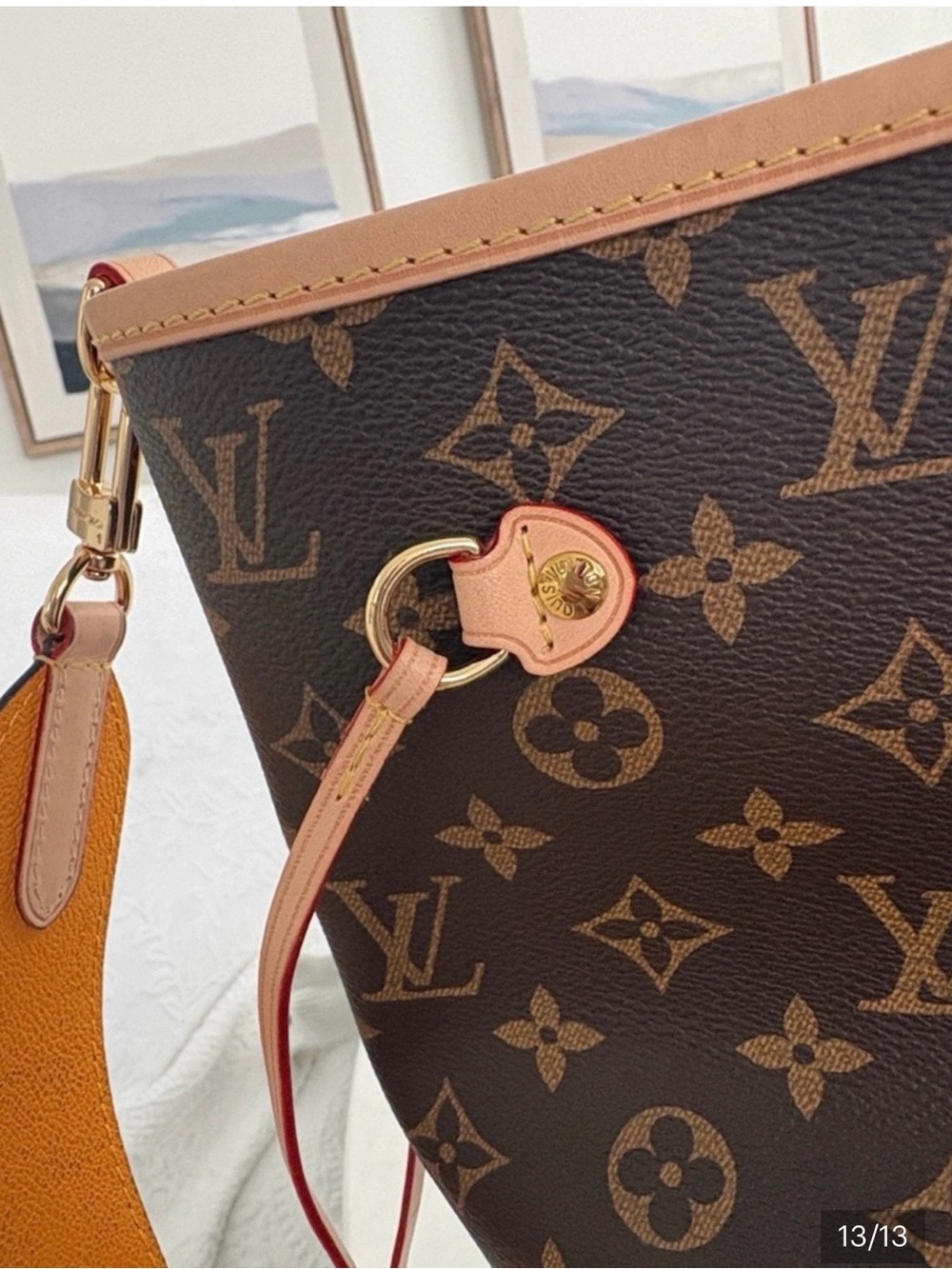 Louis Vuitton Monogram Canvas Tote with Tan Trim and Red Edge